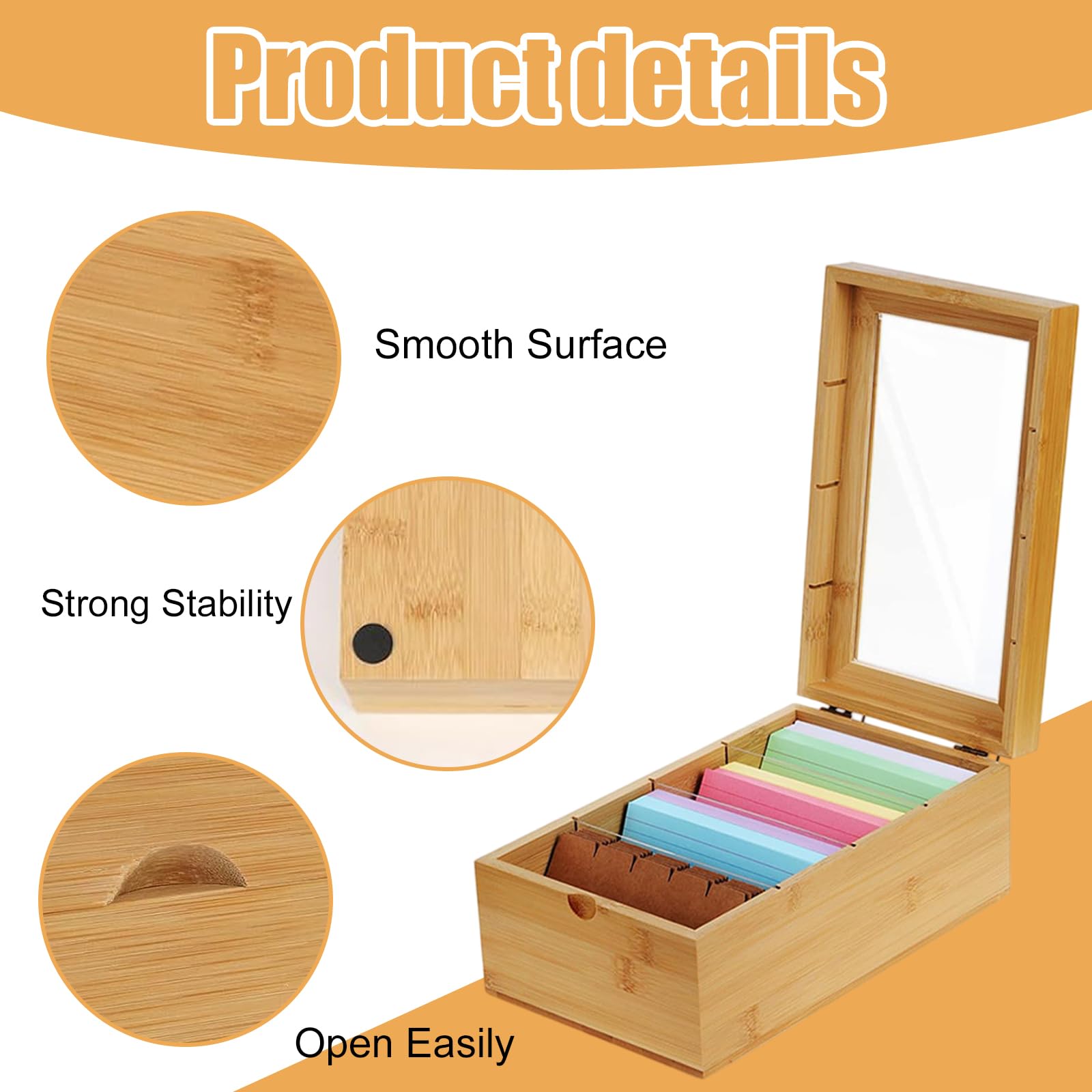 BAIFULAI Cajas de madera para tarjetas A7, 25,4 x 15 x 10 cm, con tapa, con 300 tarjetas de aprendizaje, fichas de vocabulario, caja de madera para oficina, escuelas y hogares