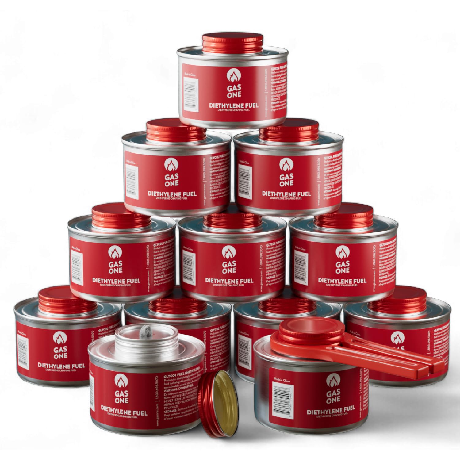 GASONE 2+ Hour Chafing Fuel - Food Warmer for Chafing Dish Buffet Set - Liquid Safe Fuel with Wick & Lid Opener (Pack of 12) - CFD-2-12