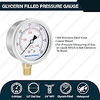 Vista 44 de MEASUREMAN - Manómetro hidráulico relleno de glicerina, totalmente de acero inoxidable, tamaño del dial de 2.5 pulgadas, montaje inferior NPT de 1/4