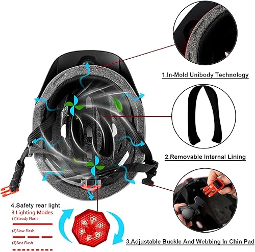 Miniatura 4 de Casco de bicicleta para niños y niñas, con luz LED, visera desmontable, para niños, jóvenes, adolescentes, multideporte, para patinaje, ciclismo,