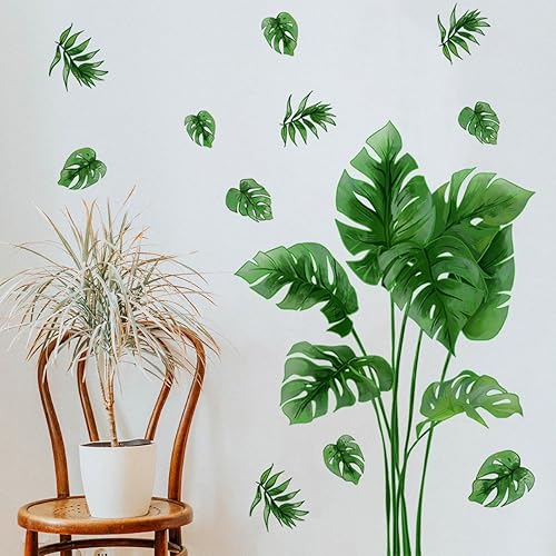 Miniatura 3 de Runtoo Pegatinas de pared de hojas de palmera verde tropical Monstera Plantas Hojas Pegatinas de pared Sala de estar Dormitorio Oficina