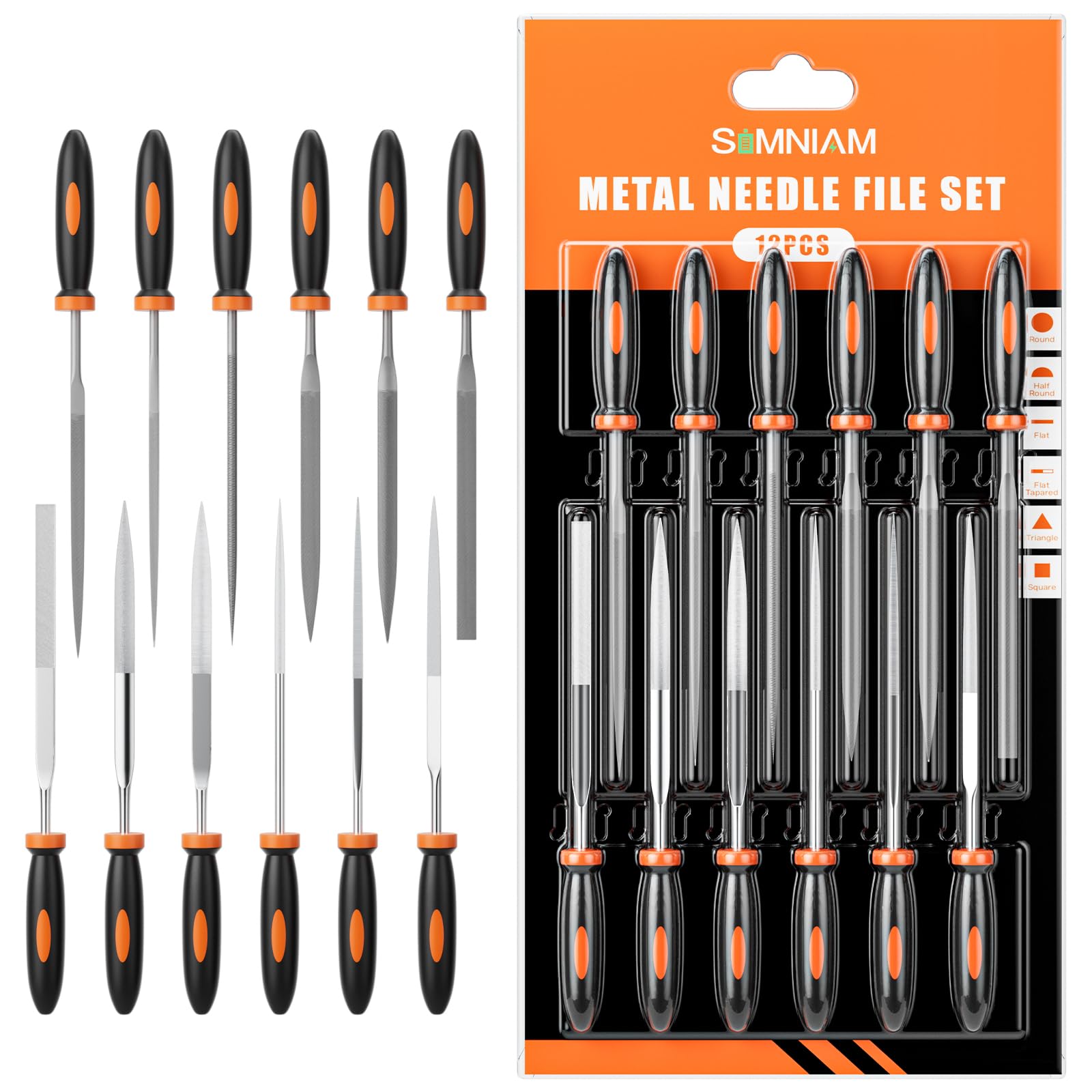 Simniam 12Pcs Metal File Set, Premium Grade T12 Drop Forged Alloy Steel, Mini File Set Contains 6Pcs Diamond Needle Files, 6 Pcs Carbon Steel Needle Files, Perfect for Sanding Wood, Metal & DIY
