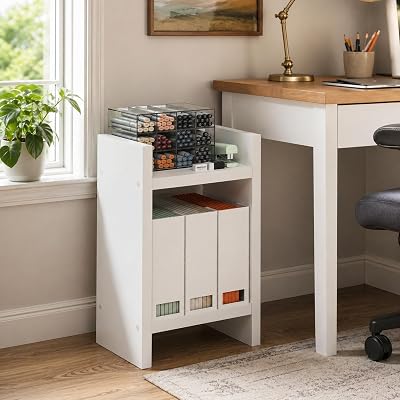 Furinno Viola Book Shelf, 2-Tier Narrow Bookshelf, Corner Shelf, Display, Organization and Storage with 1.2-Inch Extra Thick Frame, 9.8 x 15.3 x 23.2, for Living Room, Bedroom, White