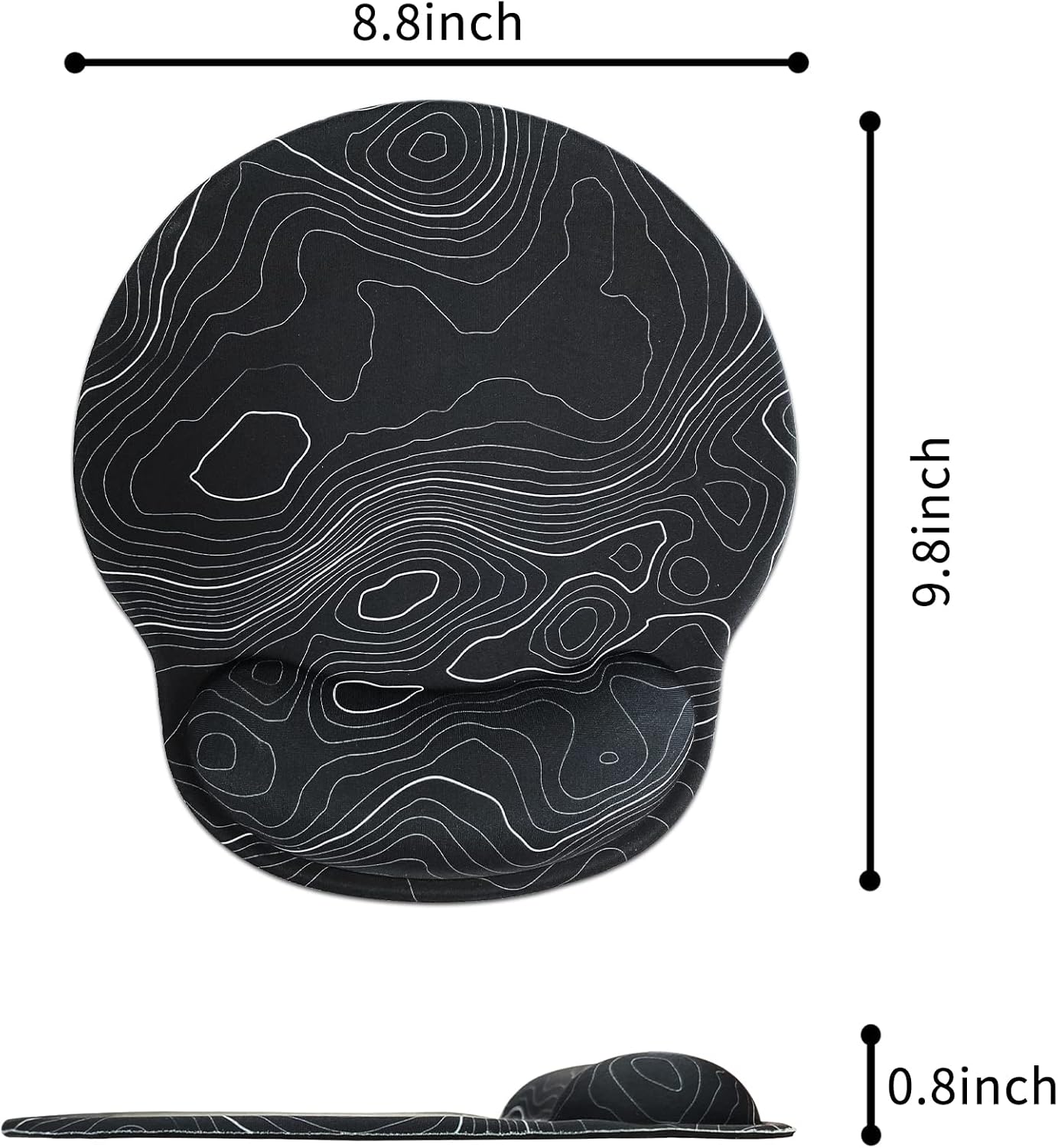 Mouse Pad with Wrist Support, Ergonomic Mouse Pad, Background Topographic Map Lines Contour Geographic Mousepad with Non-Slip Rubber Base for Laptop, Office, Home and Travel, 8.8 x 9.8 in,Black