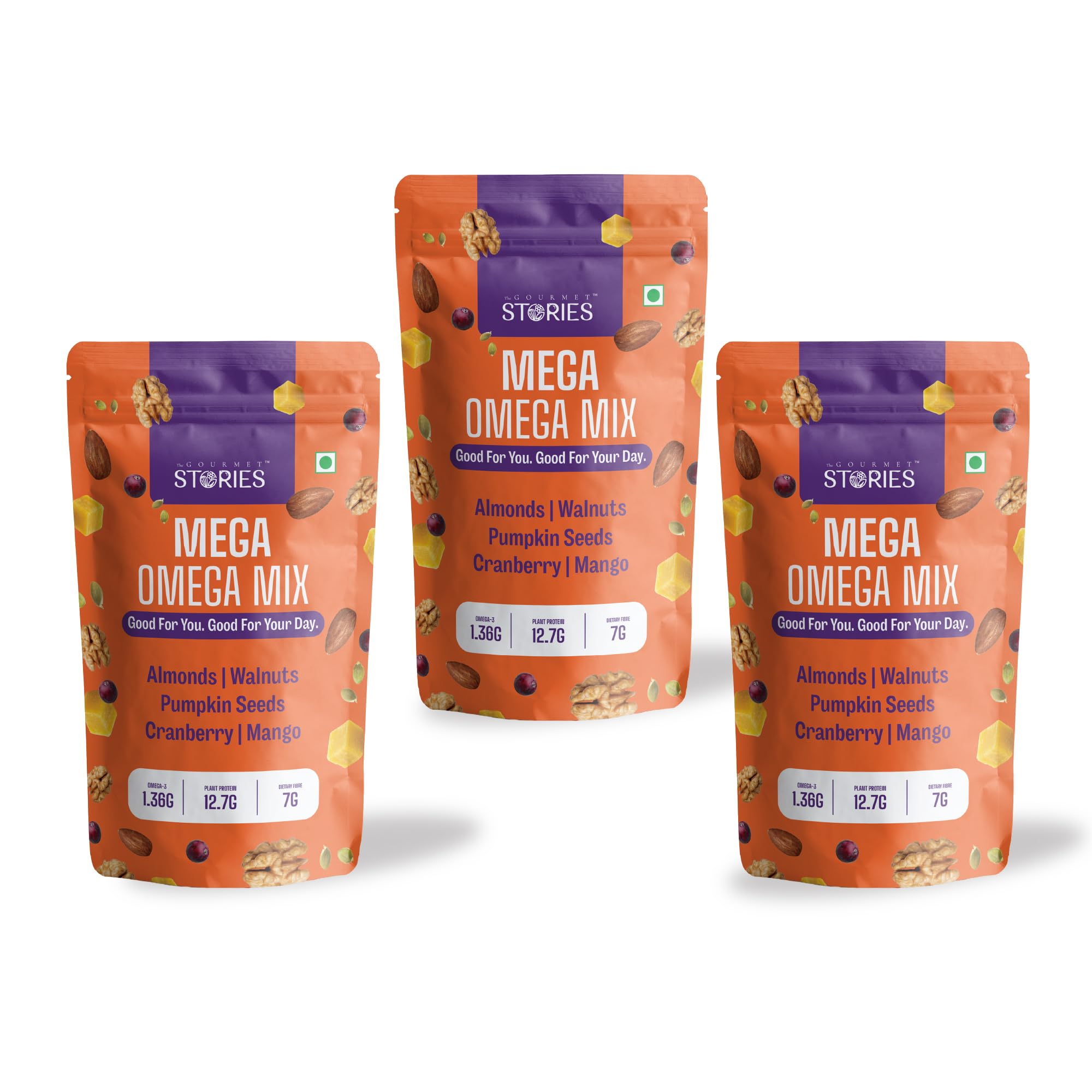 The Gourmet Stories Mega Omega Trail Mix | Pack of 3 x 50g | Almonds, Walnuts, Pumpkin Seeds, Cranberry, Mango | 50g Pouches-image-14