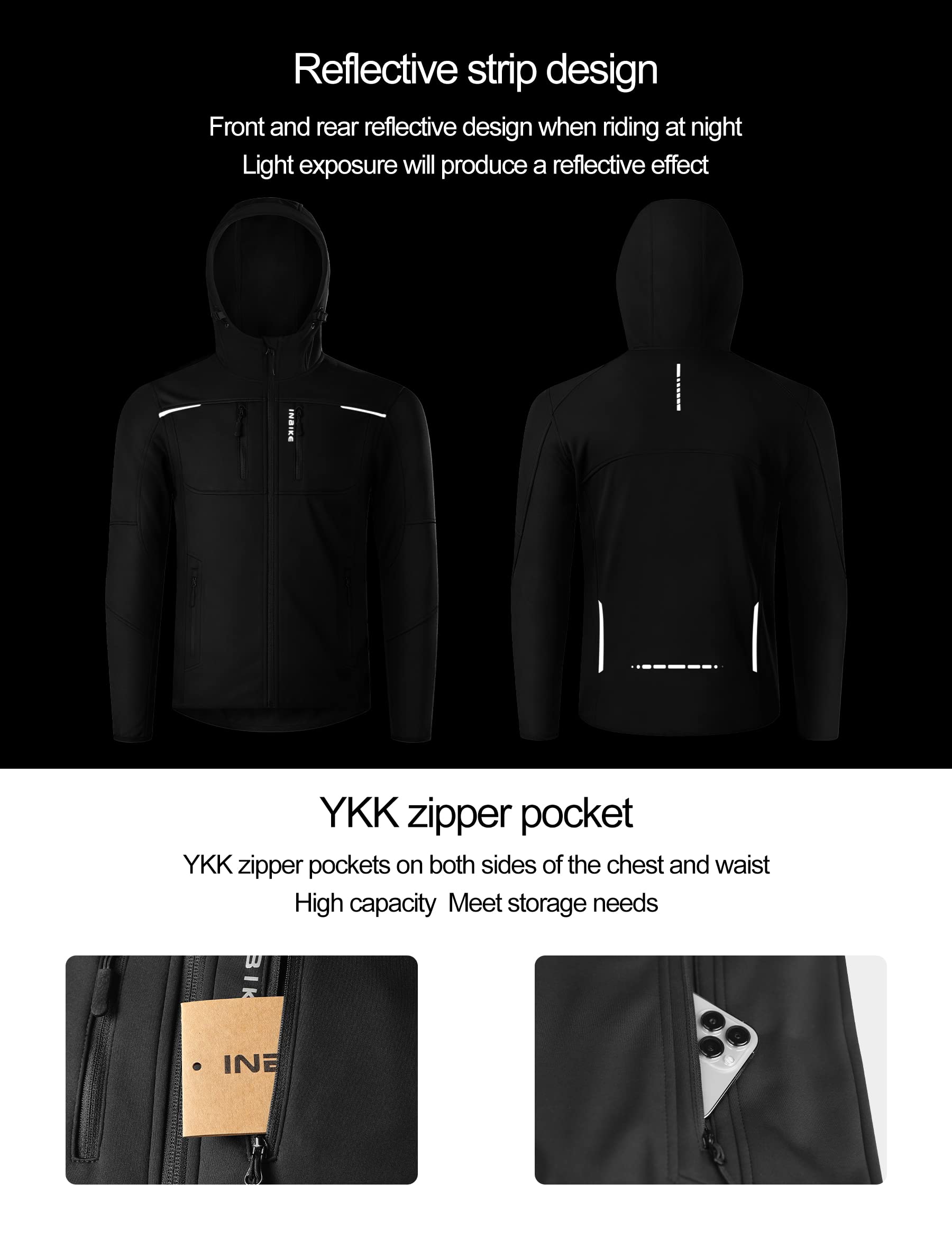INBIKE Veste VTT Homme Hiver Softshell Polaire Coupe Vent Cyclisme Sport de Plein Air WJ607