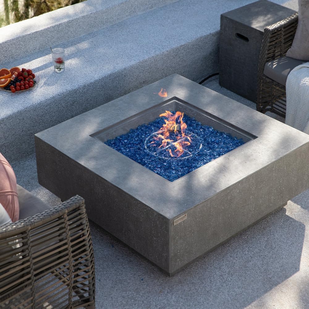 Victoria Concrete Fire Pit 40" x 40" Outdoor Patio Firepit Includes Fire Glass Modern Fire Pits & Outdoor Fireplaces for Garden, Deck, Indoor & Outdoor Heating