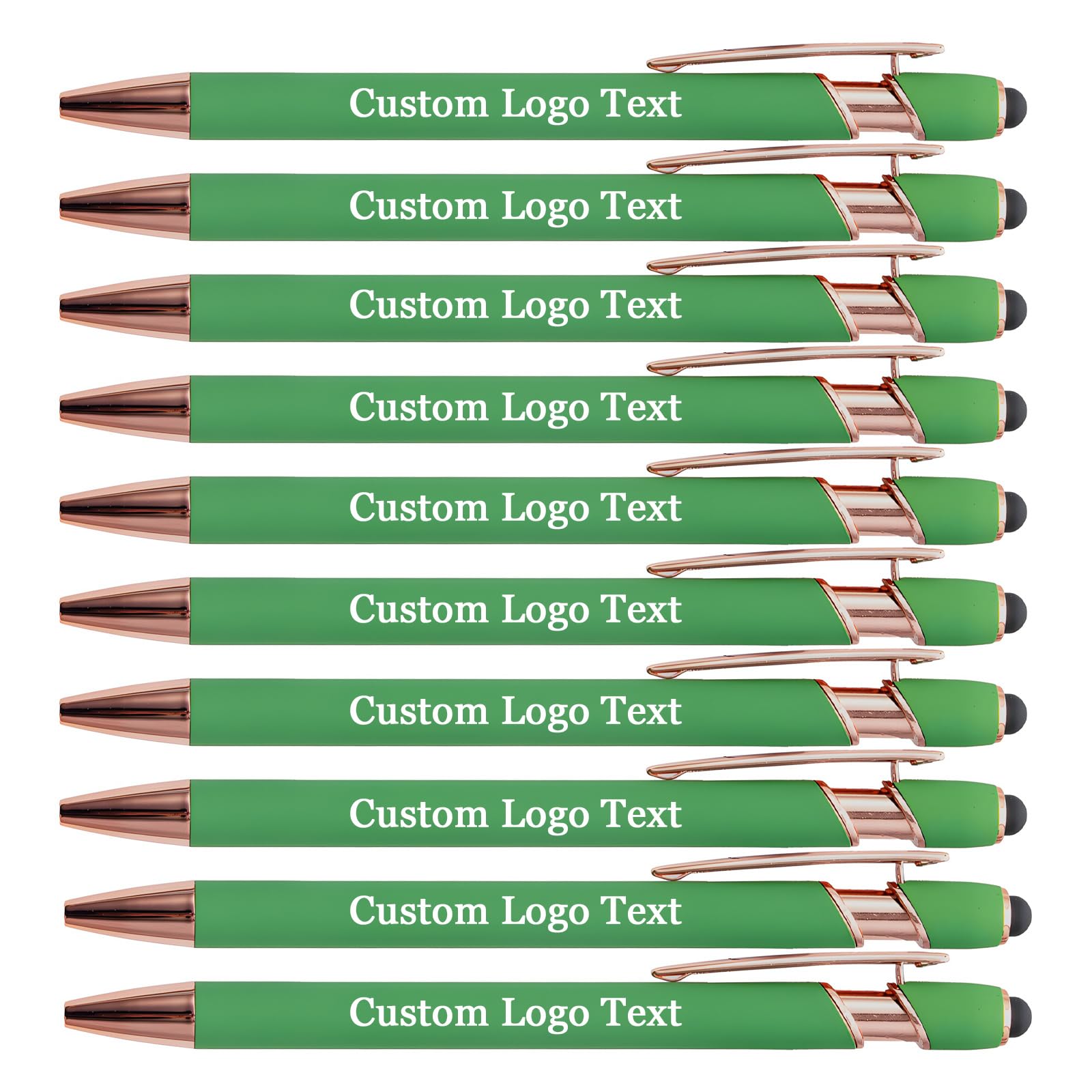 HEYZARDA Personalised Ballpoint Pens with Name Text Logo Custom for Office Business Bulk, grass 10 Pc