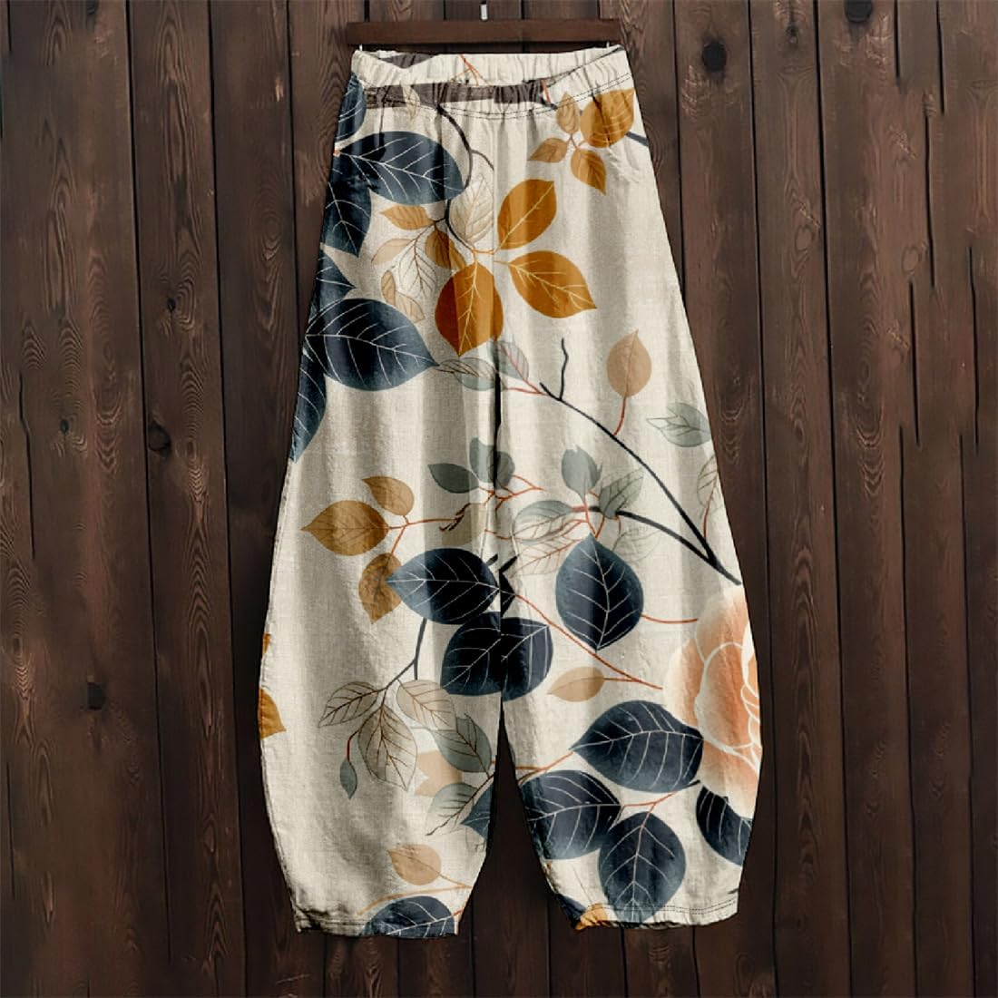 LOAIHA Women's Baggy Pants Elastic Waist Floral Wide Leg Yoga Sweatpants Harem Pant Lantern Trousers with Pockets - Image 4