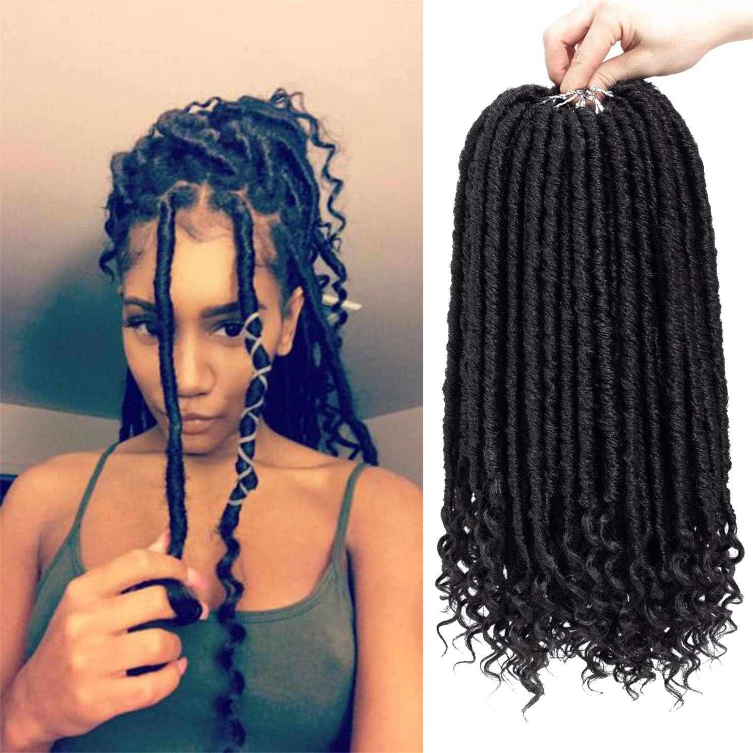 Alissa Goddess Locs Crochet Hair 6Packs/lot With Curly Ends 16inch Faux Locs Synthetic Braiding Hair Extensions(16inch,1B)