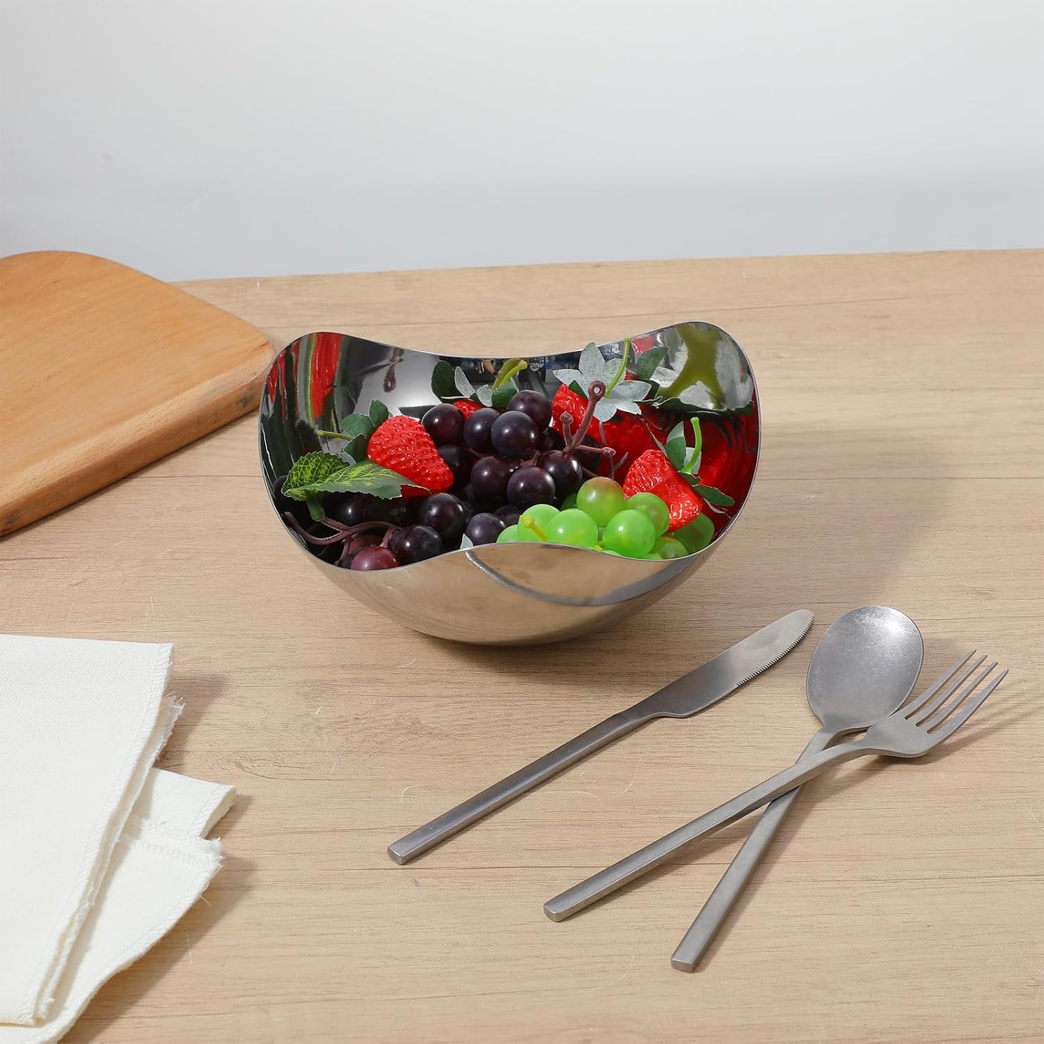 2 Pcs Silver Bowls for Serving, Steel 8-Inch Candy Dish Office Desk