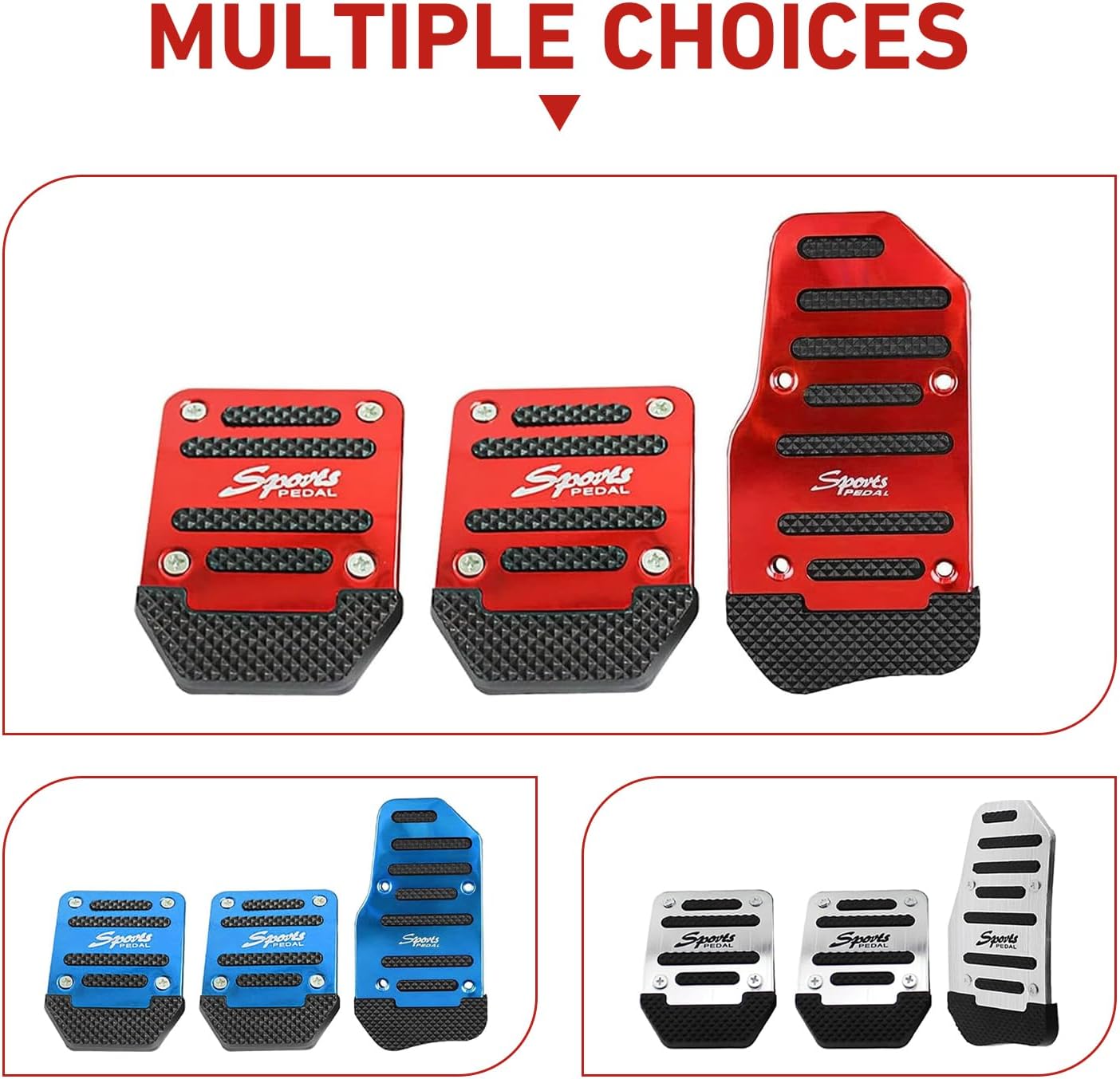 3PCS Car Non-slip Pedal Pads Set, Metal Rust-proof Striped Car Pedal Kits, Anti-rubbing Sport Gas Brake Clutch Protection Pedals, Universal for Most Manual Transmission Cars (Red)