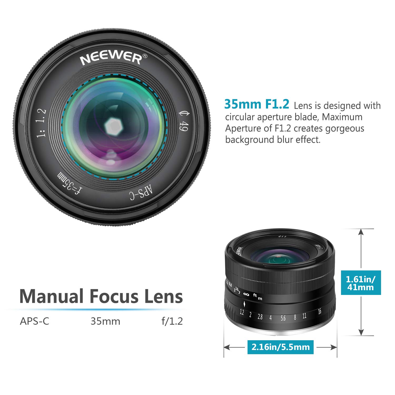 Amazon.co.jp: Neewer 35mm F1.2 Large Aperture Prime APS-C Aluminum