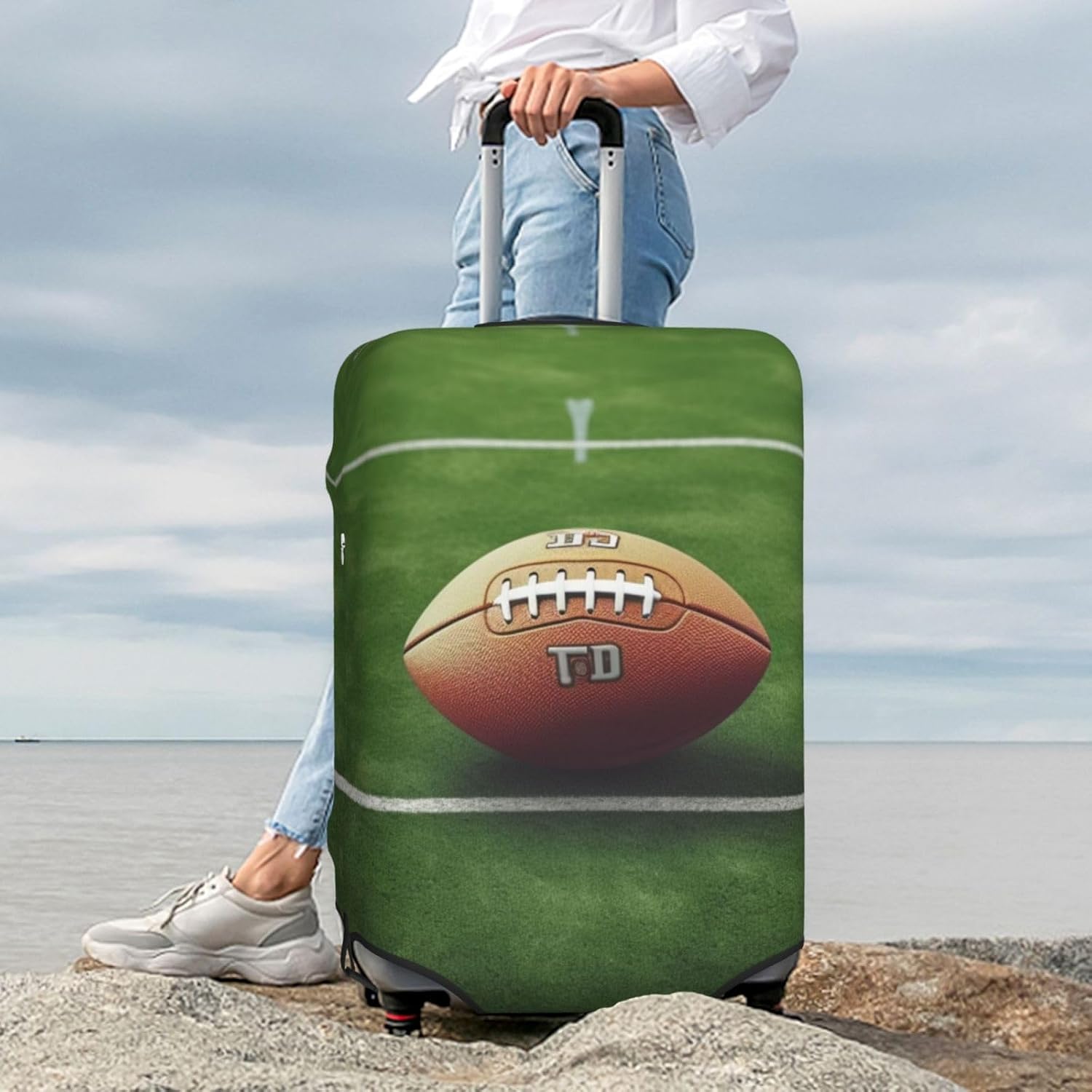 KHiry Luggage Cover for Travel Elastic Suitcase Cover American Football Luggage Covers Luggages Protector for Adult Anti-Scratch Luggages Decorative Cover for Travel X-Large