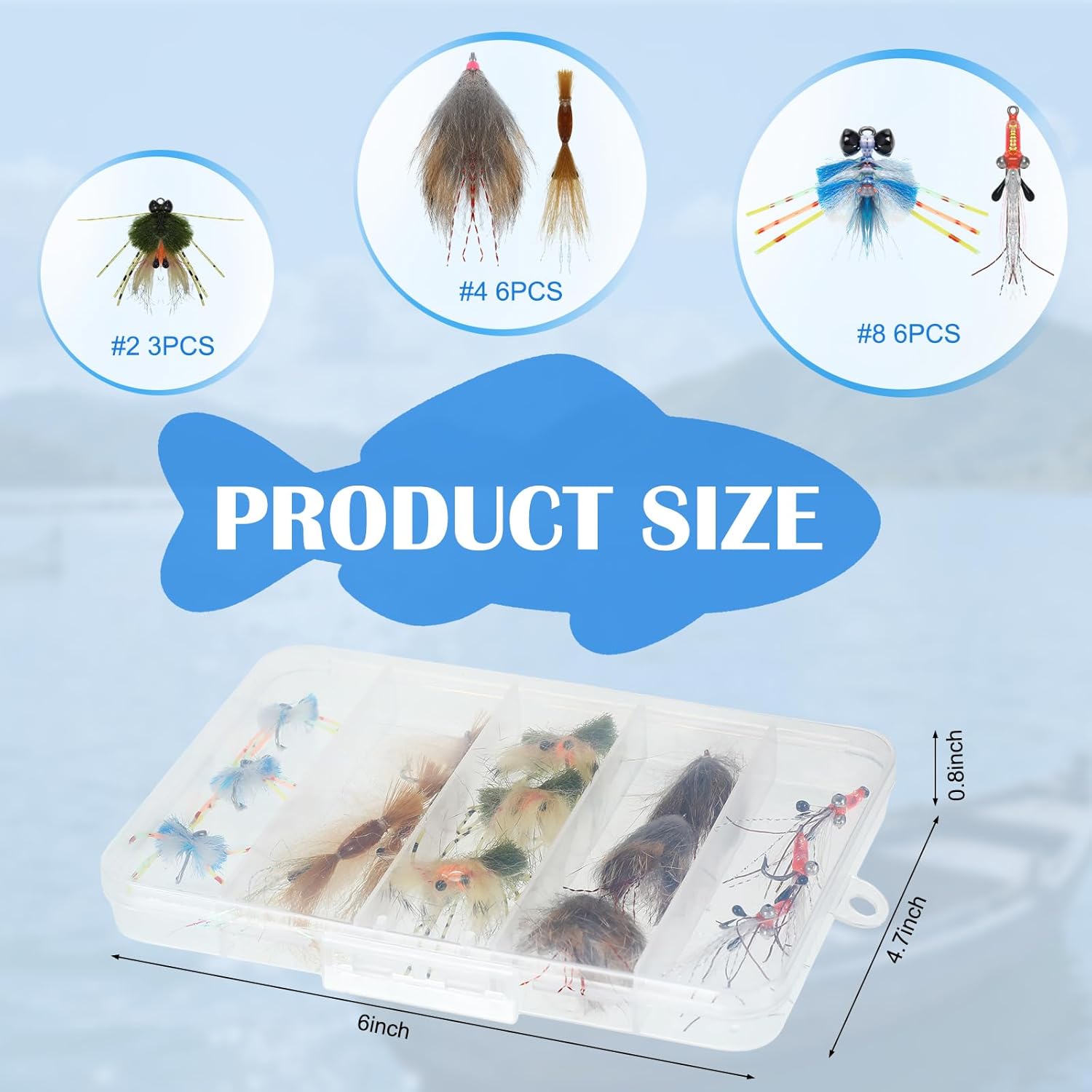 Simgoing Red Fish Lure Kit, Including Lure Box, Various Shrimp and Crab Lures - 15 Pieces, 2/0 Hooks, Fly Fishing Flies Gear