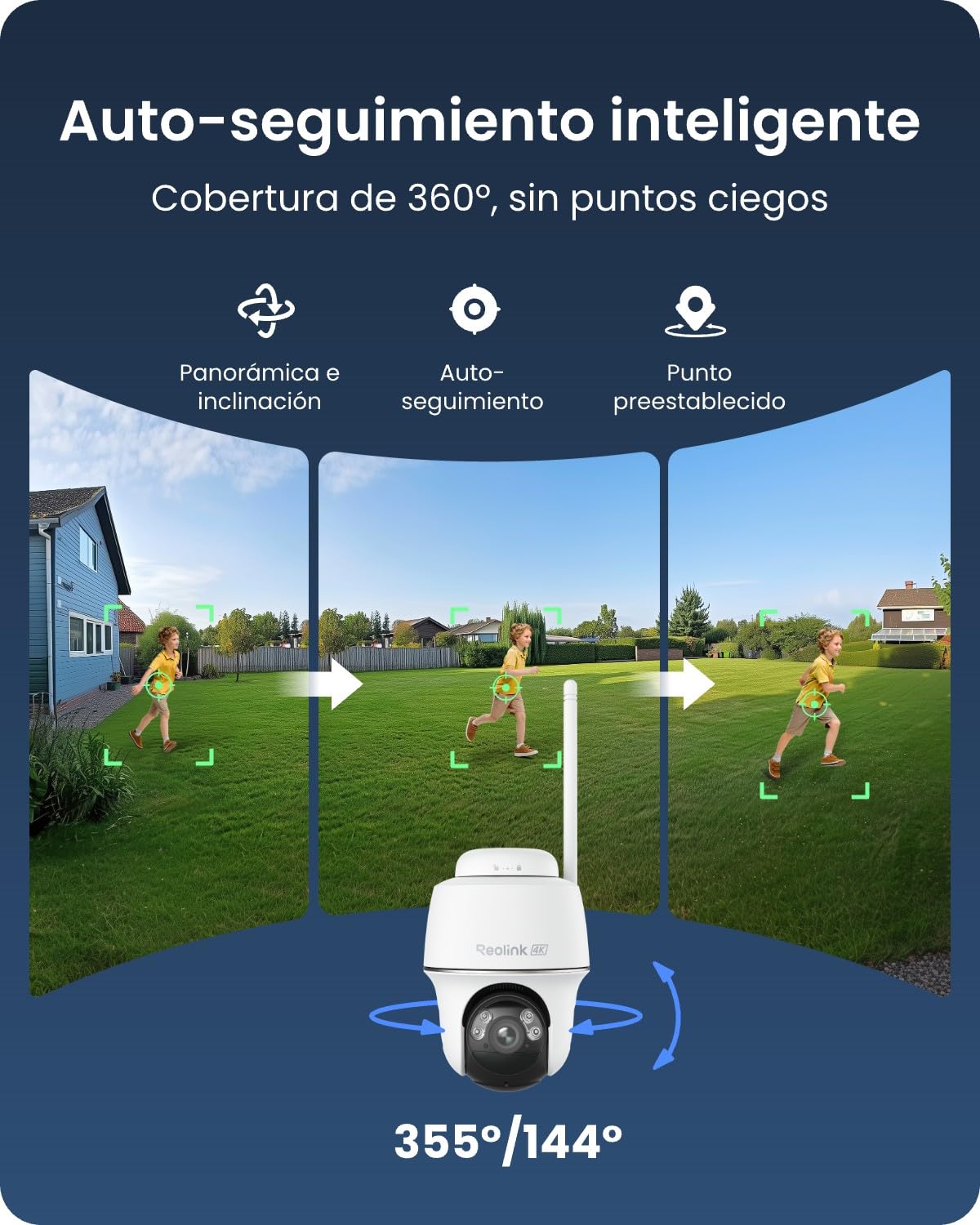 Reolink 4K 360° PT Camara Vigilancia WiFi Exterior Solar, 8MP Cámara con Auto-Seguimiento, Wi-Fi 6 de 2,4/5 GHz, Detección Inteligente, Visión Nocturna en Color, Argus PT Ultra + Panel Solar de 3W