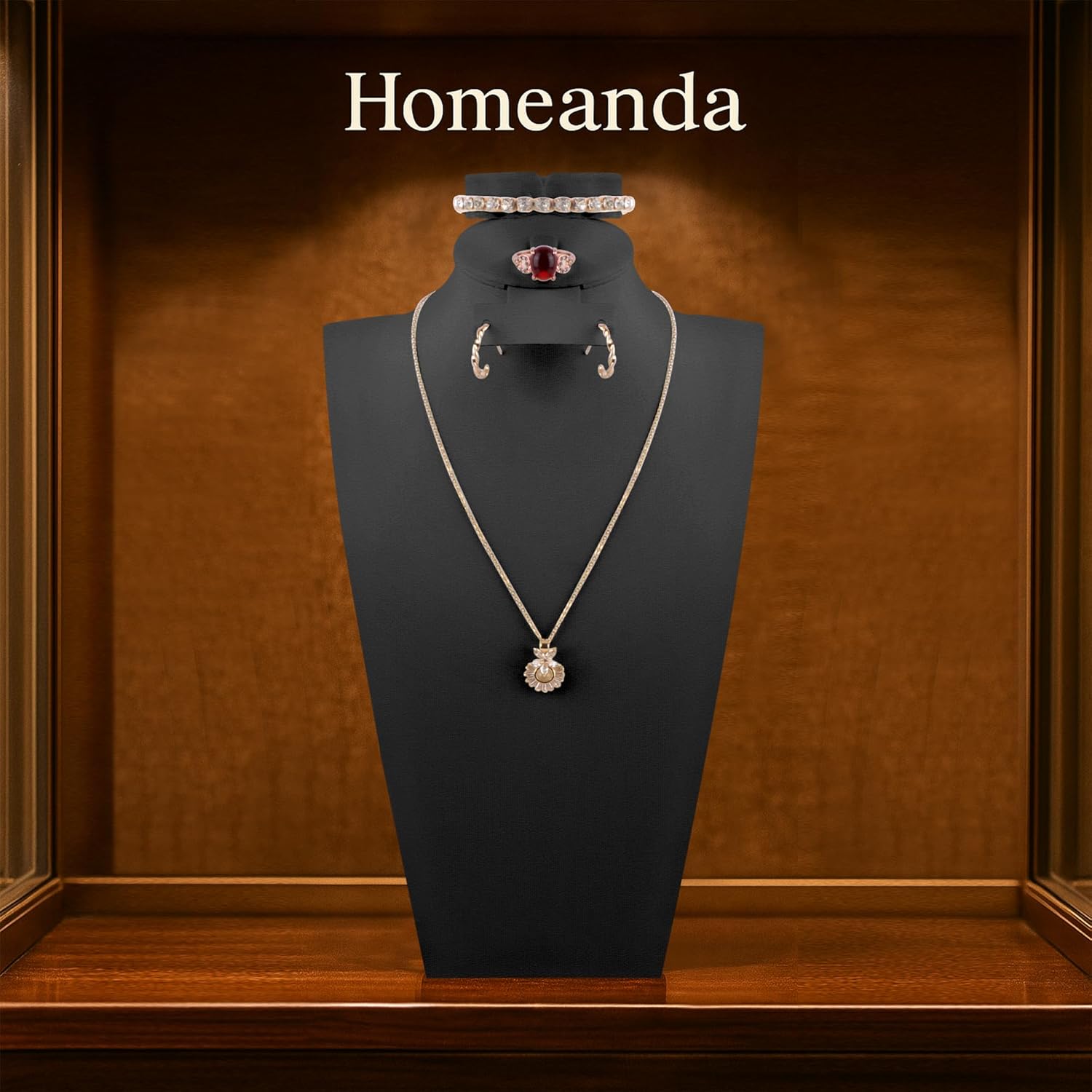 Homeanda Necklace Display Bust, PU Leather Jewelry Display Stand for Vendors, Jewelry Bust Display for Necklace, Bracelets, Earrings, Rings (Black-11.8"x6.7") - Image 6