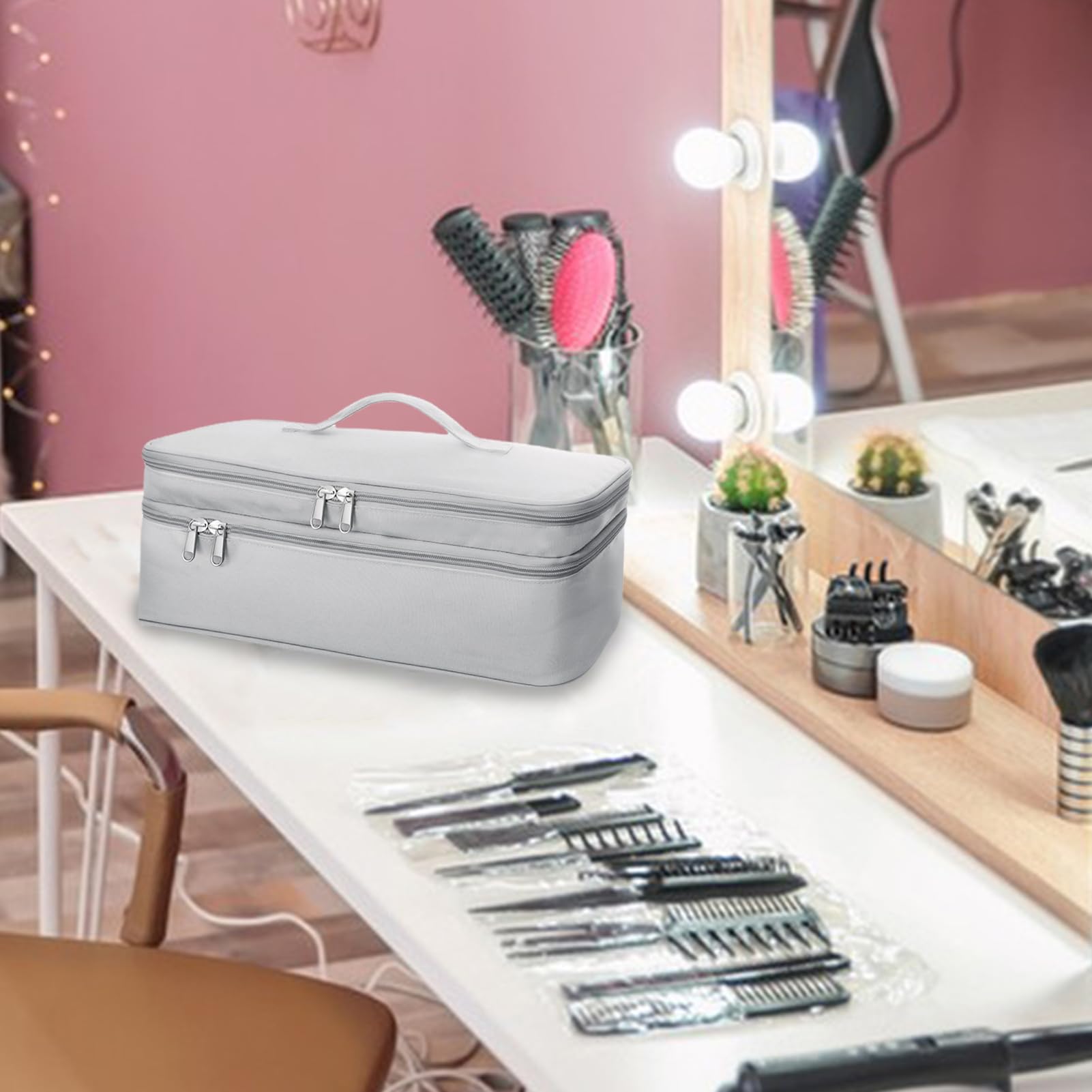 Bolsas para cepillos de pelo para viajes – Material duradero de doble capa | Estuche de viaje para herramientas para el cabello | Organizador de almacenamiento de cepillos de pelo portátil con almohad — view 9
