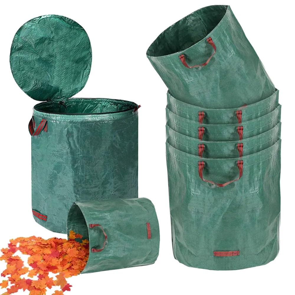 Bolsa de basura grande de 80 x 100 cm para la recogida de desechos de patio, contenedor resistente para hojas, malas hierbas, hierba, cubo de almacenamiento de basura duradero para jardinería,