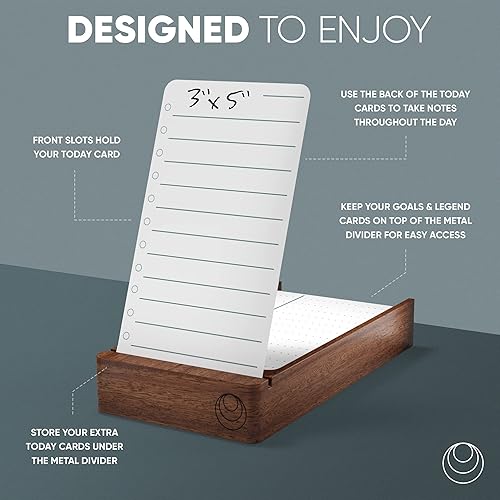 Miniatura 6 de Planificador diario sin fecha con lista de tareas y soporte de nogal - 120 tarjetas de verificación, 10 tarjetas de objetivos - Blocs de notas