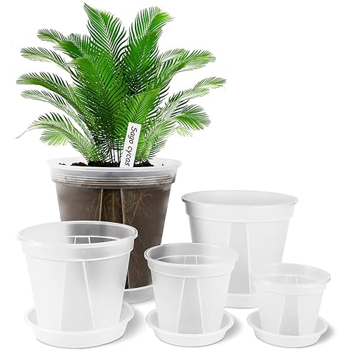 GREENPARA Transparent Plastic Garden Pots Planter with Saucer 4/5 /6/7