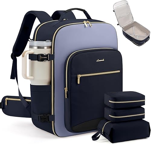 Miniatura 20 de LOVEVOOK Mochila de viaje de 40 L para mujeres y hombres, equipaje de mano aprobado por aerolíneas con 3 cubos de embalaje, bolsas de noche TSA