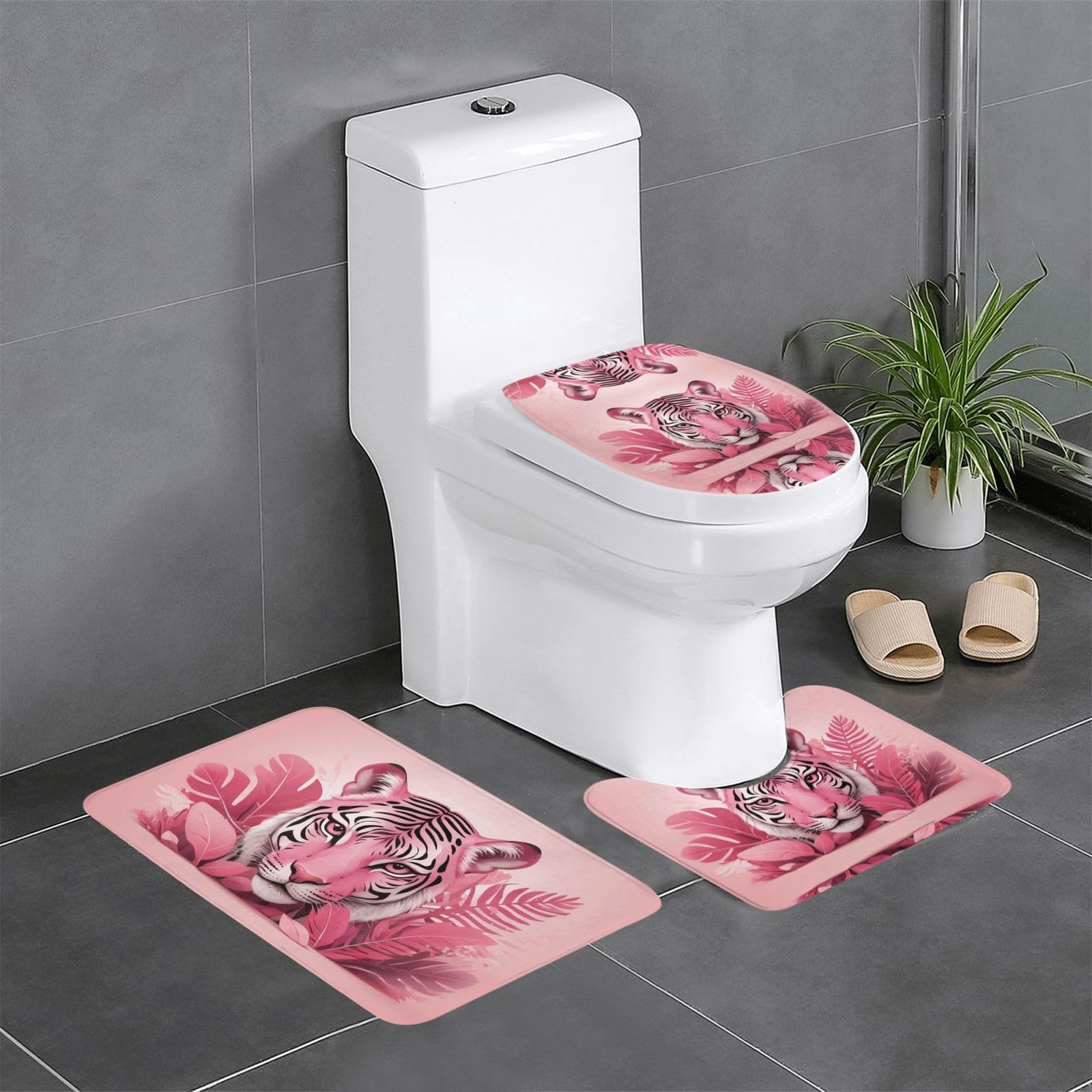 Tapis de salle de bain 61 x 40,6 cm avec contour toilettes et couvre couvercle rose