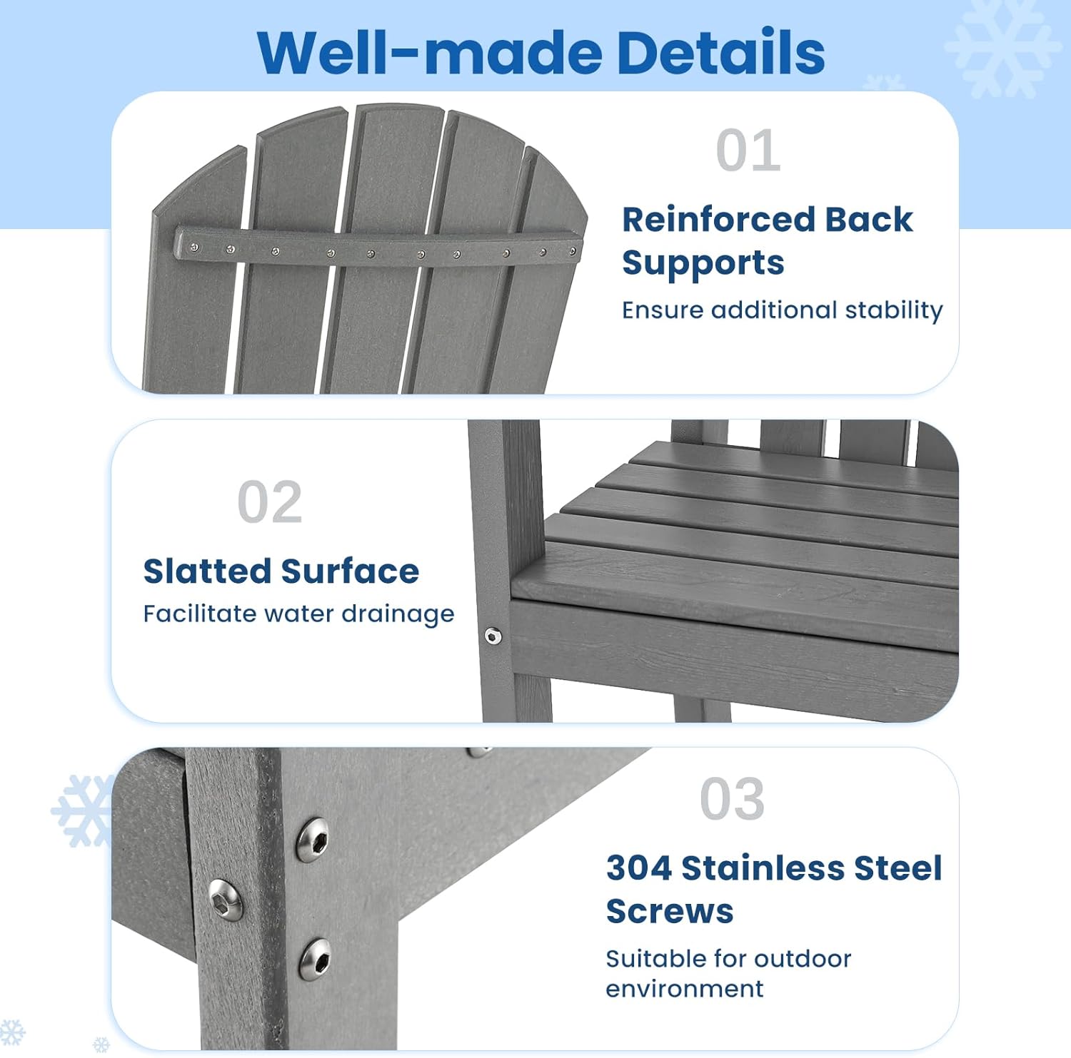 Tangkula Outdoor Tall Adirondack Chair 30 Inches Seat Height, HDPE Bar Height Patio Chair with High Backrest, Armrests and Footrest, Outdoor Bar Stool for Balcony, Deck, Garden and Poolside (2, Gray)