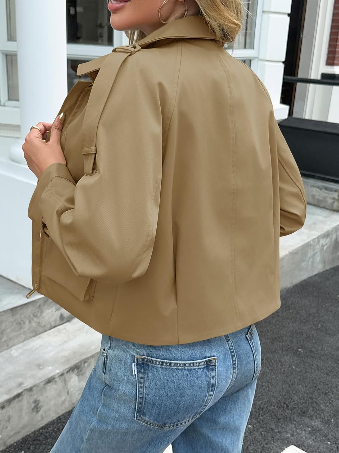 Tankaneo Womens Cropped Casual Jackets Zip Up Lightweight Utility Anorak Coat Military Safari Short Jacket with Pockets - Image 3