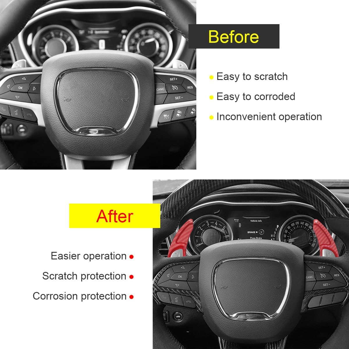 Carbon Fiber Steering Wheel Shift Paddler Extension Compatible for Charger Charger Accessories 2015-2024, Durango 2014-2024, Grand Cherokee 2014-2020 Paddle Shifter Extended