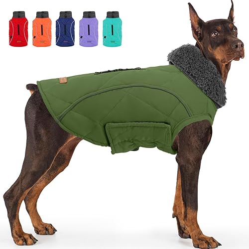 Miniatura 10 de EMUST Abrigos de invierno para perro, ropa de forro polar para mascotas para clima frío, estilo británico, chaqueta cálida a prueba de viento