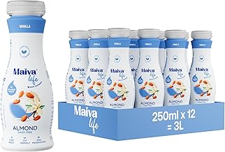 Maiva Life Almond Milk - Vanilla - 250ml (Pack of 12) | Lactose Free - Vegan | Barista Friendly - Easy to Digest - Healthy | Tea - Coffee - Cereals | Smoothies - Protein Shakes | Cafe - Gym - Hotel