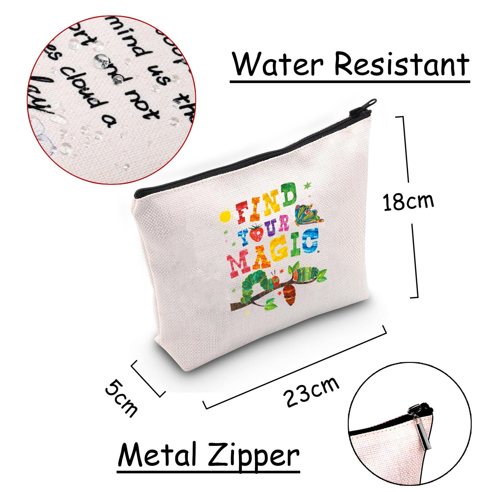 Inspired Cosmetic Bag Find Your Magic Makeup Bag Caterpillar Lover Gift Bookworm Gift - Image 2