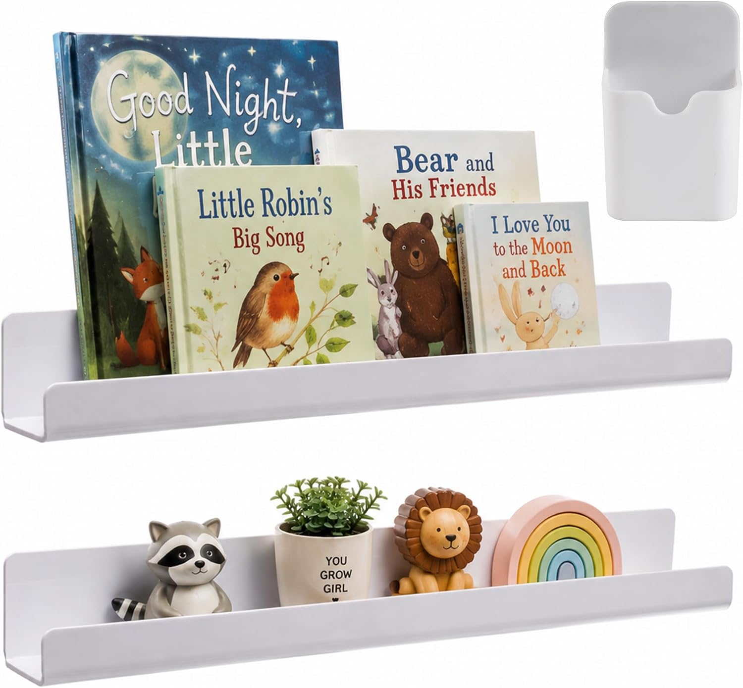 2 Pack 17" Magnetic Acrylic Bookshelf with Pen Holder, Reusable Magnetic Display Shelf for Whiteboard, Storage Organizer for Classroom, Kids Room, Office, Kitchen & Garage
