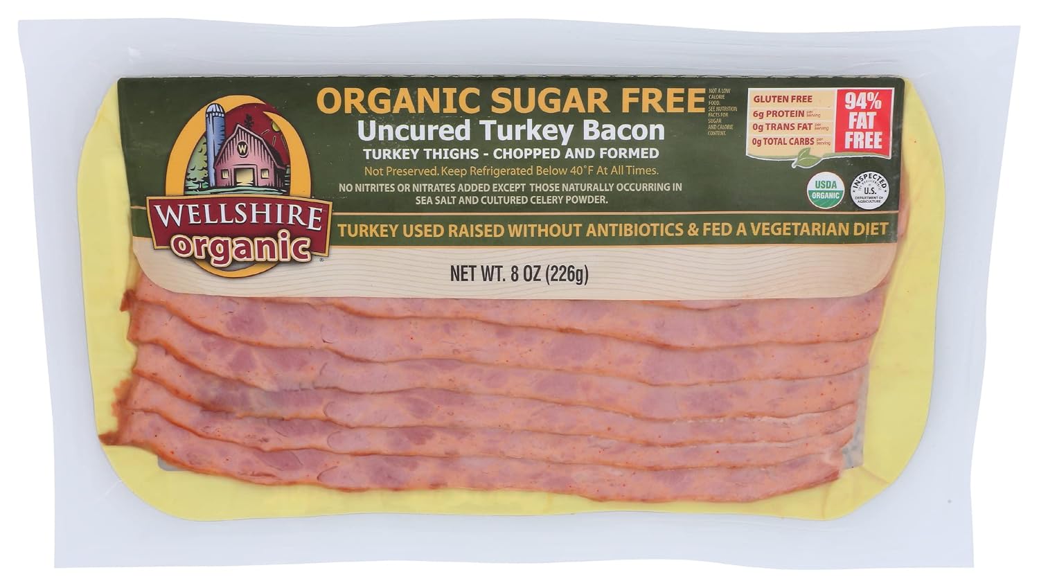 Wellshire Farms Organic Sugar Free Turkey Bacon, 8 OZ