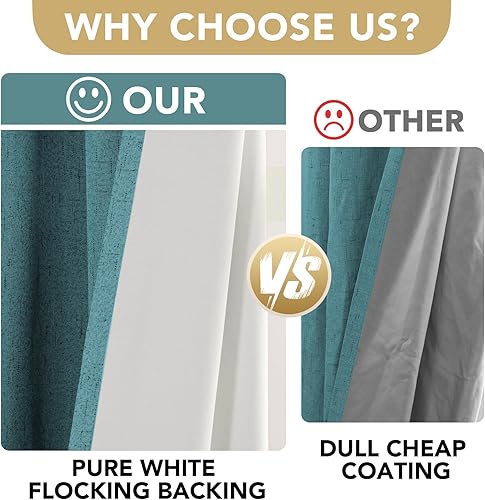 Miniatura 3 de H.VERSAILTEX Primitive - Cortinas de lino 100 % opacas, cortinas de tela de arpillera con forro aislante térmico blanco, cortinas con ojales en la