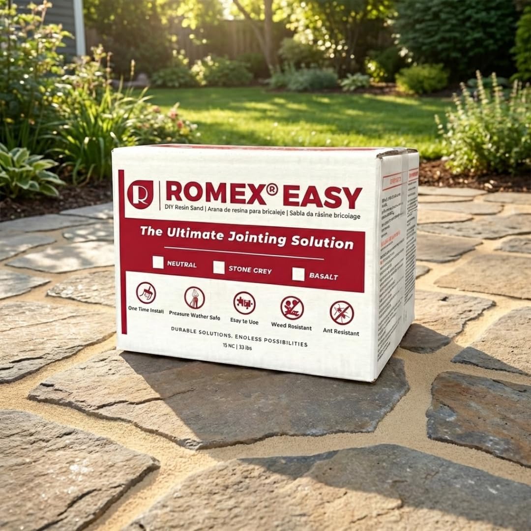 Rompox Easy Neutral/Beige โ Color Update. Pre-mixed permeable joint compound for patios, pavers, & DIY projects. Water permeable, weed resistant, frost safe, quick install. Made in Germany/USA 33 lbs.