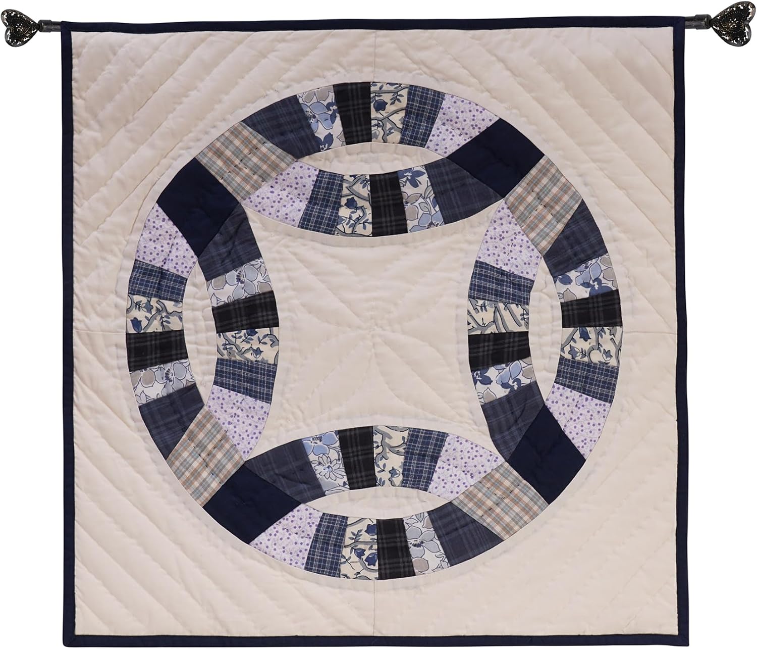 HOME HEART Calico Floral Wedding Ring Mix Country Quilt 19"x19" Cotton Square Wall Hanging Block Rod Pocket Patchwork Hand Quilted Small Quilt