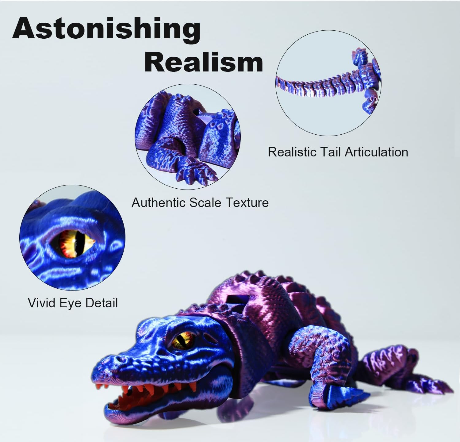3D Printed Crocodile - Articulated Models Figurine- Flexible Joint Animal Models - Surprise Gifts for Fidget Enthusiasts and 3D Printing Fans -Made from PLA
