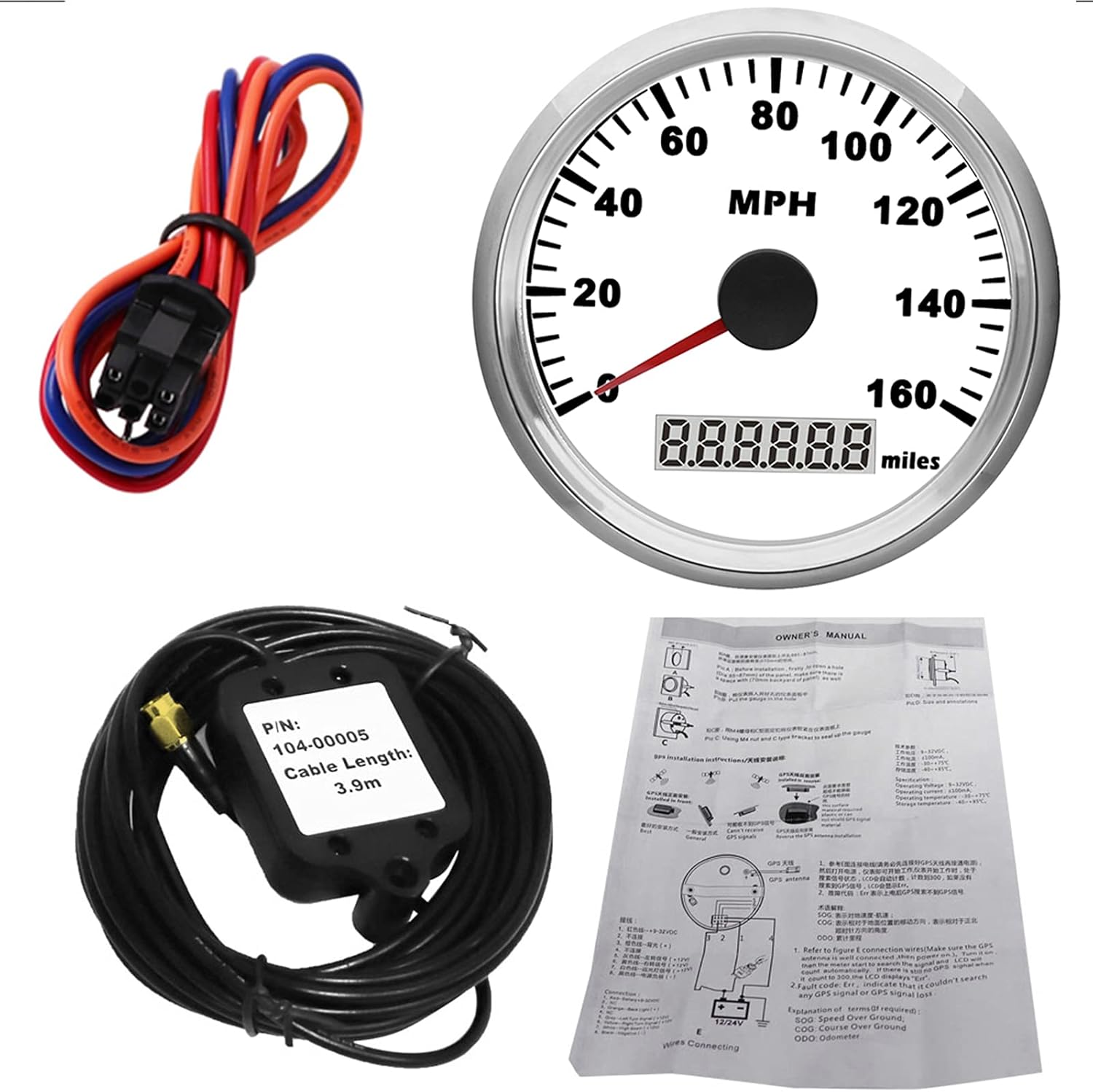 KAOLALI Speedometer for Boat (Shipped from USA) Motorcycle Car Waterproof Speedometer 0-160 MPH White Stainless Steel Bezel with Black Dial Anti-Fog Red LED Odometer 85MM