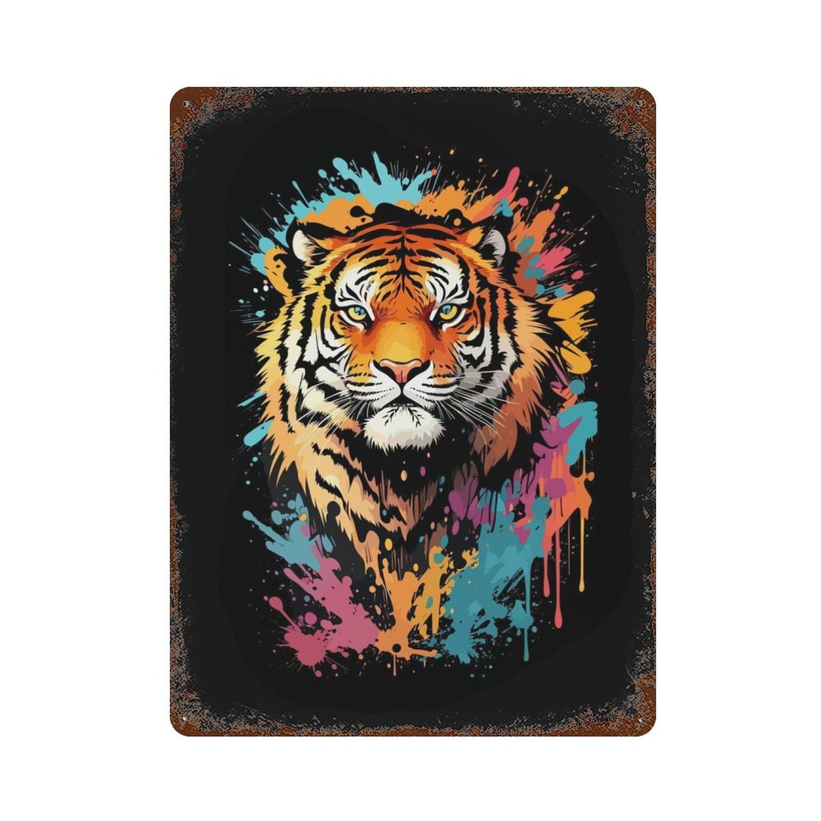 Tiger Head Graffiti Rusty Metal Tin Sign 15.7"x11.8", Ideal for Farmhouse, Kitchen And Entryway Decor