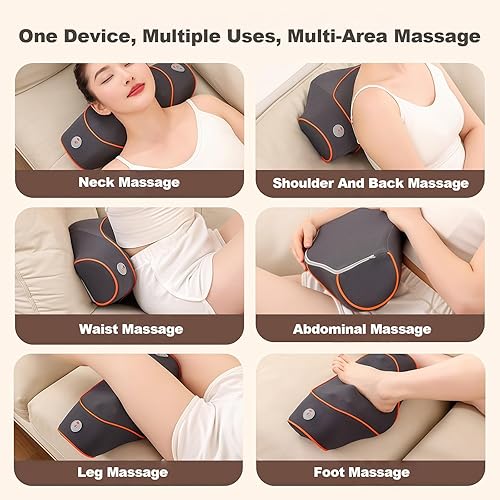 Miniatura 3 de Shiatsu - Almohada masajeadora de cuello y espalda con calor, masaje eléctrico inalámbrico de tejido profundo para comodidad de hombros y soporte de