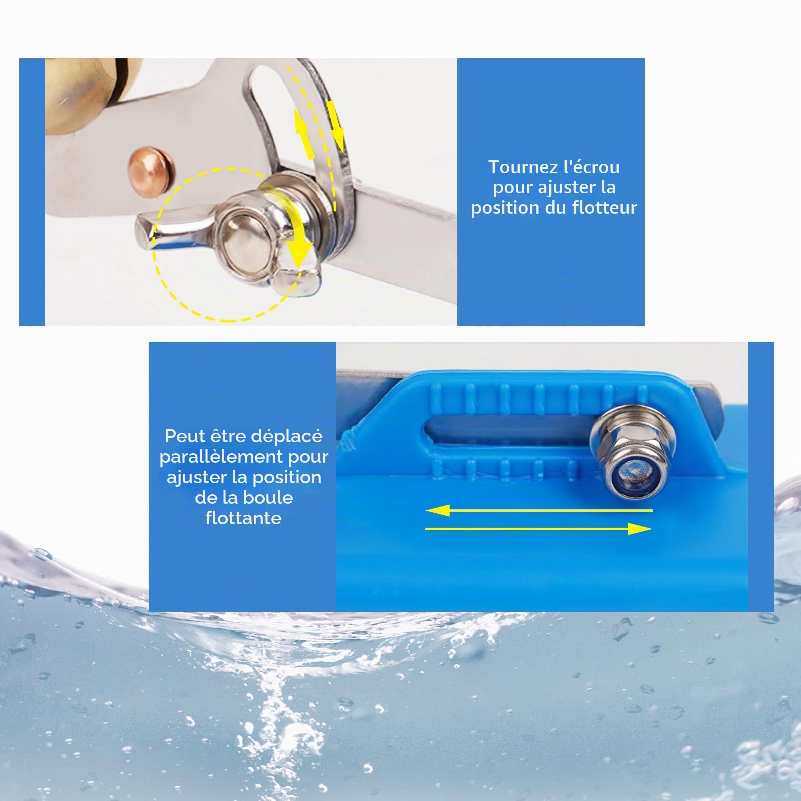 Lot de 2 Robinets Flotteurs 1/2" en Laiton - Robinet à Boisseau Sphérique d'Arrêt d'Eau Avec Flotteur en Plastique et Bras Réglable Pour Bovins et Moutons