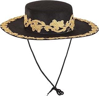 Zorro Hat with Gold Lace Trim Vigilante Costume Accessory for Men - Buy now