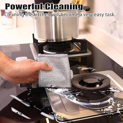 Miniatura 2 de NESTLY Trapos multiusos de alambre para lavar platos en húmedo y seco, 12 paños de cocina de alambre antiarañazos, fregona y limpia para platos,