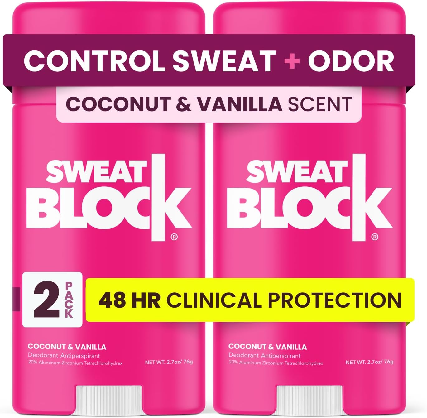 Clinical Strength Deodorant Antiperspirant for Women Coconut and Vanilla Scented 2 Pack 48 Hour Protection Against Sweat and Body Odor Gentle Daily Use Formula for Confidence and Freshness