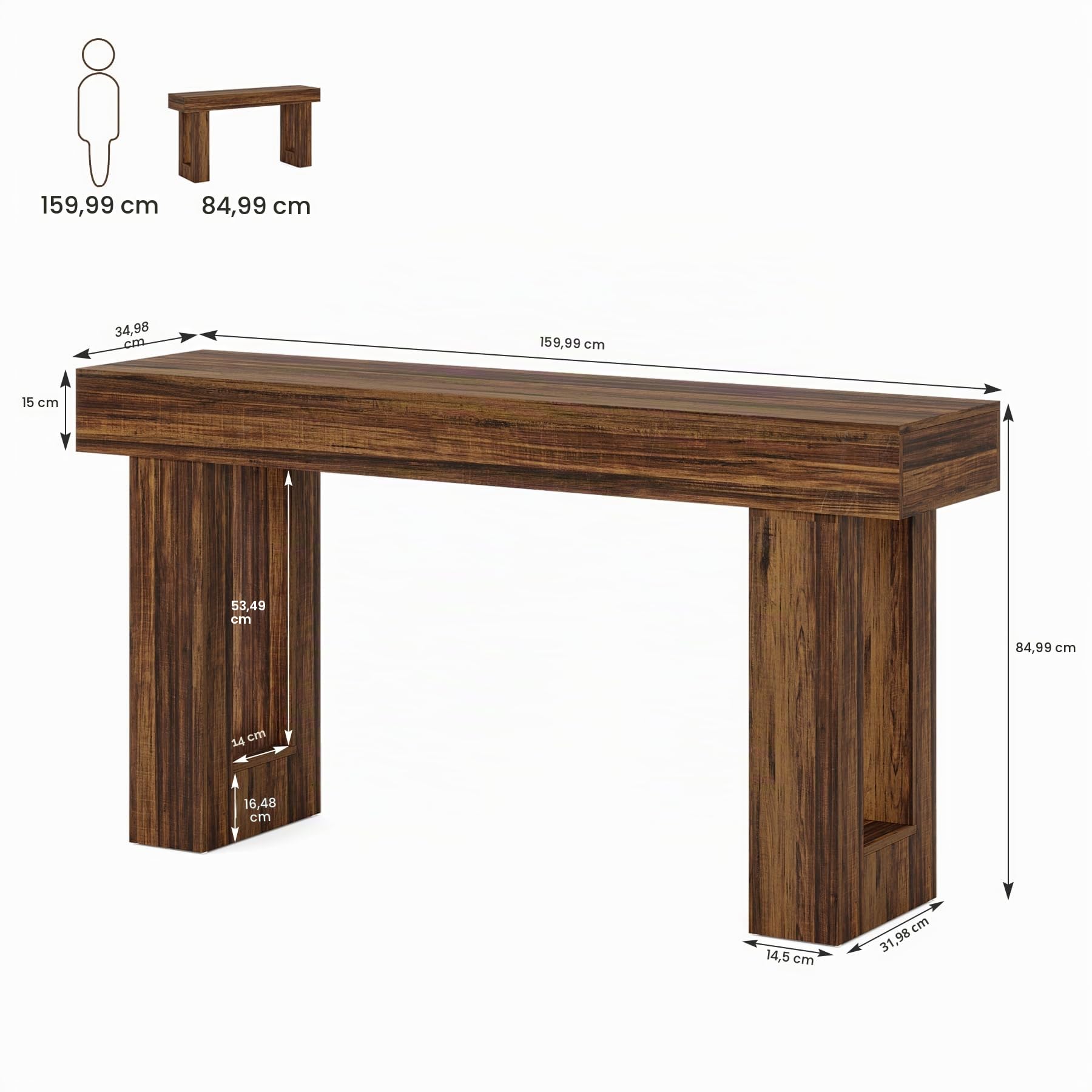 Tribesigns Tavolo consolle lungo 160 cm, tavolo rettangolare in MDF con venature del legno dietro il divano, tavolo da ingresso per ingresso, corridoio, soggiorno (marrone rustico)