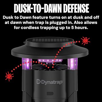 Dynatrap Outdoor Bug Trap 1/4 Acre UV LED Light Mosquito, Fly, Gnat, Moth, Wasp Trap, Chemical-Free Bug Zapper Alternative, Rechargeable and Portable Flying Insect Catcher with Cordless Capability