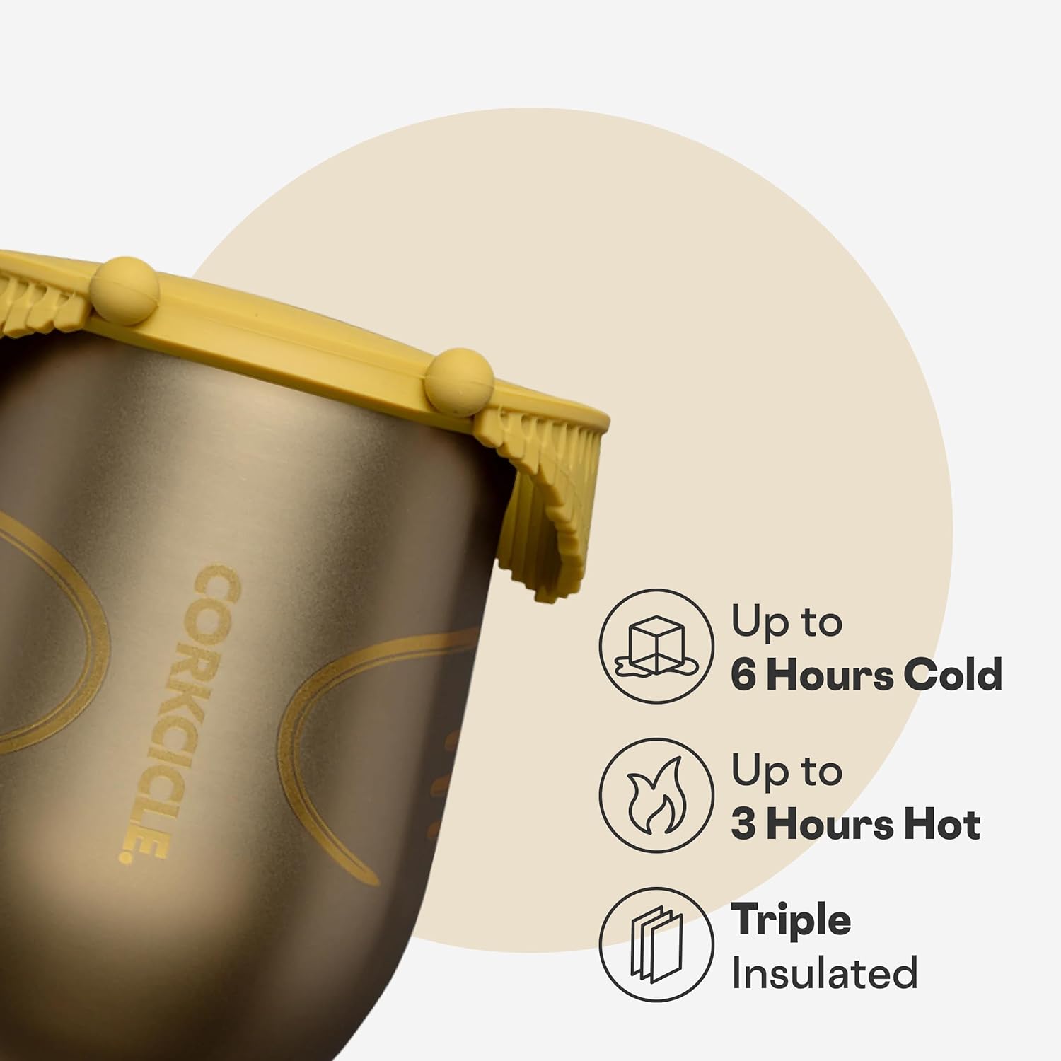 Corkcicle Stemless Insulated Wine Glass Tumbler - Beverages Cold 6 Hours & Hot 3 Hours - Stainless Steel - Easy-Grip - Summer Drinkware Gift - Keeps Drinks Ice - 12 oz - Golden Snitch - Image 3