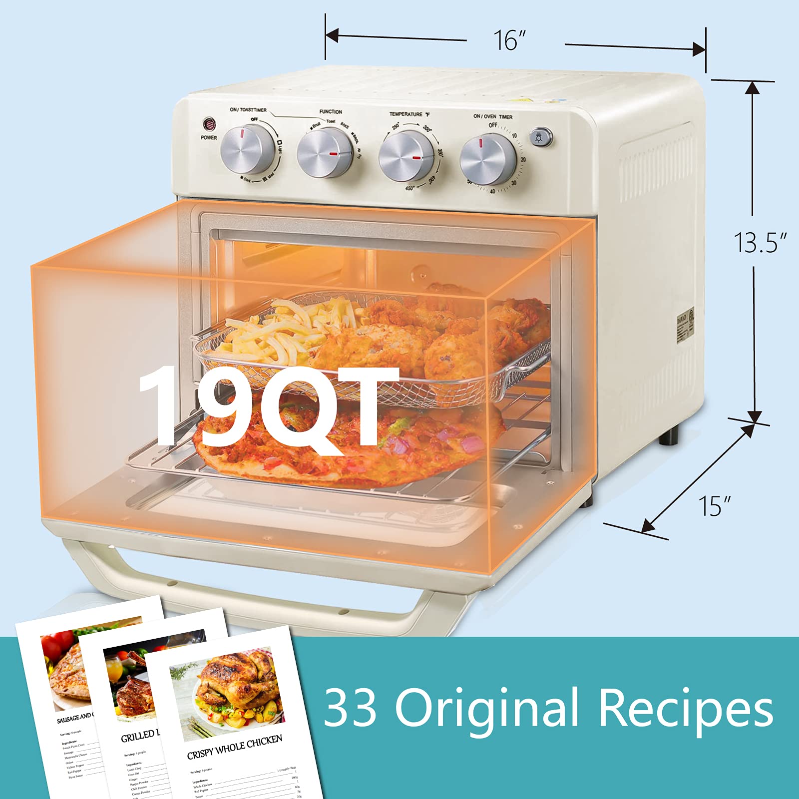 Dawad Air Fryer Toaster Oven Countertop Small Space Retro Cream White